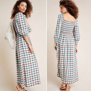 Maeve Cerie Smocked Midi Plaid Dress Size L